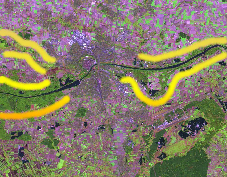 Naturraum und Kulturdenkmäler als Kontrast im Landsat-Satellitenbild